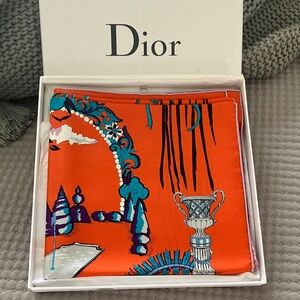 Dior Vibrant Orange Scarf with Blue and Purple Accents